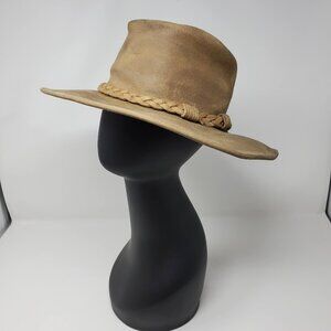 Minnetonka Outback Distressed Leather Hat Boho Size S Tan (WH409)